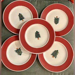5 Pier 1  Christmas plates. Hand painted “Rustic Tree” 8.5” plates.